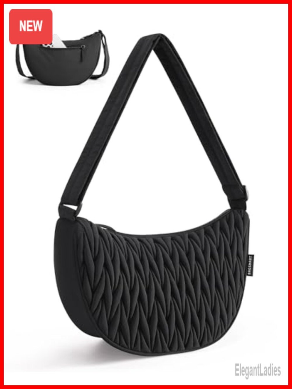 Quilted Crossbody Hobo Bag Adjustable Strap Inner Pockets Waterproof